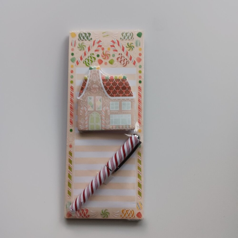 Lady Jayne Christmas Notepad Magnet Sticky Notes Pen Stripes Gingerbread House